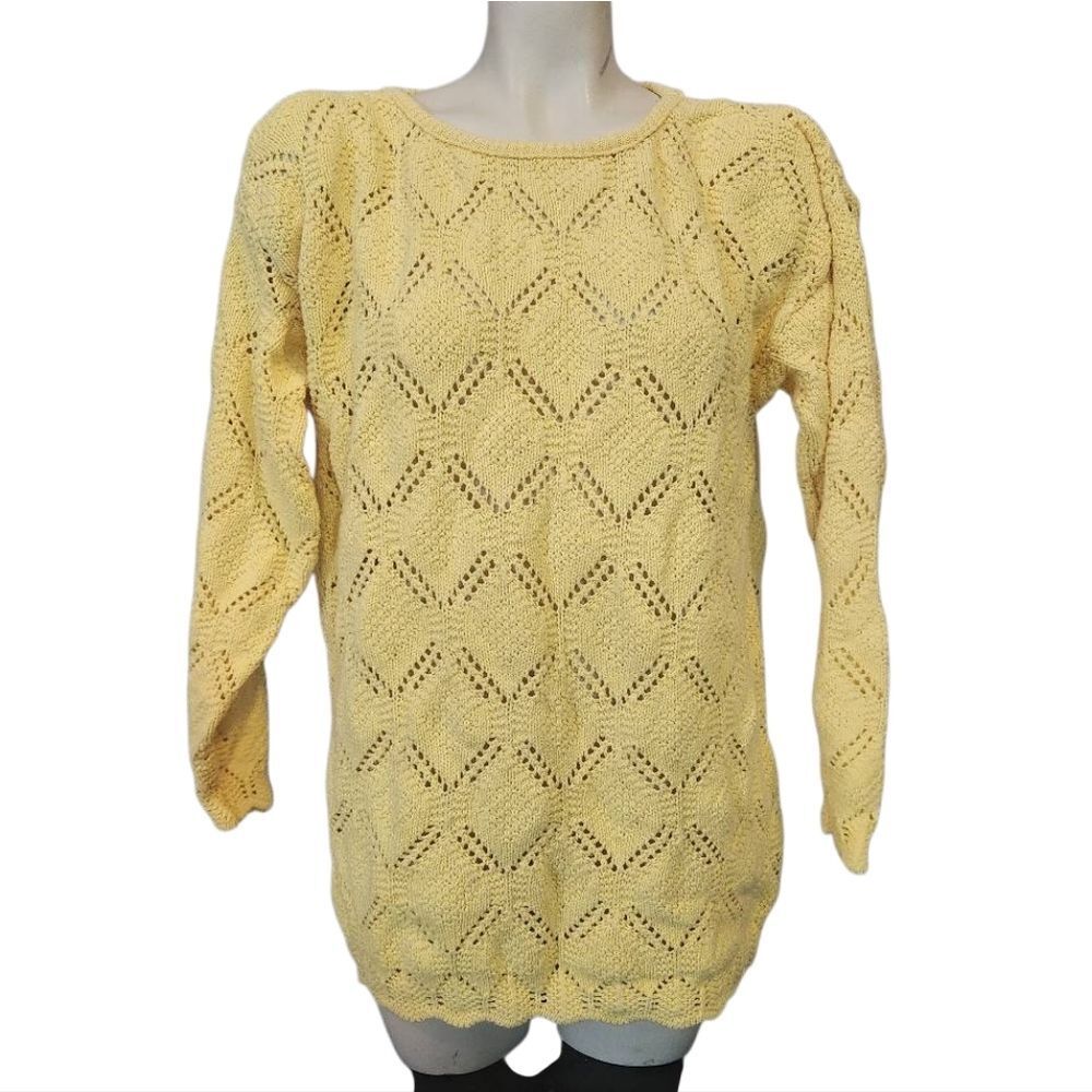 Huntington Ridge Vintage 90s Yellow Open Knit Sweater Size Medium